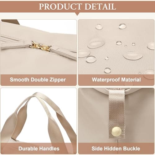 VNINE Travel Bag for Women, Expandable Weekend Bags Sports Gym Bag Waterproof Overnight Bag Carry On Bag Lightweight Hospital Bag Duffel for Airplane Flight Beige — view 4