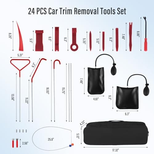 24Pcs Professional Car Tool Kit, Car Breakdown Emergency Kit Essential Automotive Tool Kit with Long Reach Grabber,Non-Marring Air Wedge Bag Pump,Portable Storage Bag, Trim Removal Tools for Car Truck — view 2