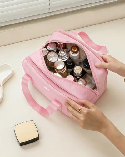 ECOHUB Large Toiletry Bag for Women, Recycled Water-Resistant Wash Bag with Wide-Open, Makeup Cosmetic Organizer for Toiletries Accessories, Saving Bag for Full-Sized Container, Blush Pink — view 2