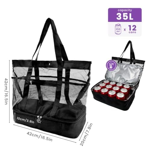 Daily Treasures Mesh Beach Bag with Cooler, 35L Large Travel Tote for Women, Sandproof Beach Tote Bag with Durable 9 Pockets, Extra Large Totes for Pool Cruise Travel Swimming, Vacation Essentials — view 4