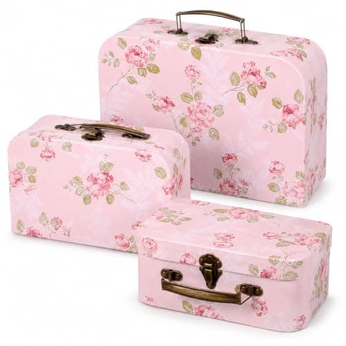 Cabilock 3 Pcs Paperboard Suitcase Box Set Floral Print Flower Storage Gift Boxes with Handles Decorative Cardboard Storage Box for Wedding Birthday Baby Shower Anniversary Party