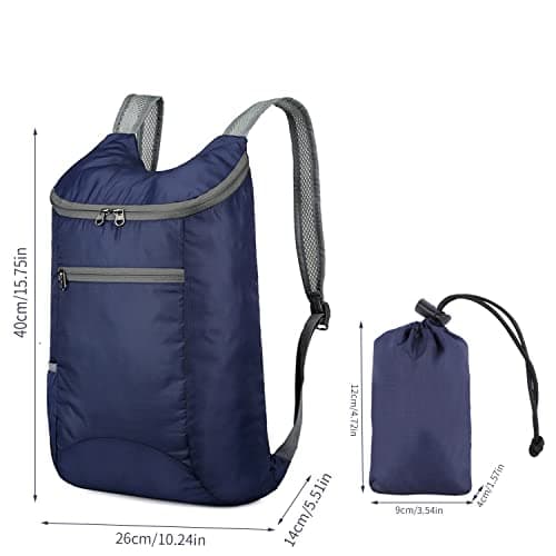 HuaJiao Foldable Backpack, Lightweight Water-Resistant Daypack, Dark Blue — view 3