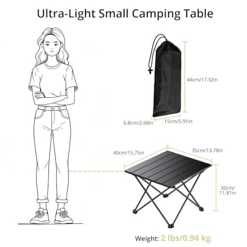 Anbte Ultra-Light Small Camping Table, Aluminium X-cross Structure, Black — view 3