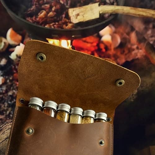 SK Wild Ones® Outdoor Spice Bag - Genuine Leather with 6 Spice Jars Camping - Bushcraft Spice Camping Set - Travel Spice Set - Spice Container Camping - Outdoor Vanlife Accessories Spices Set Camping — view 6