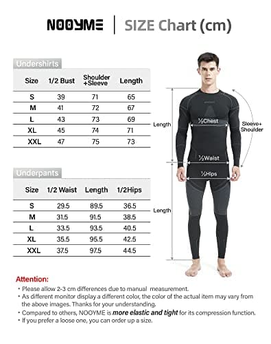 NOOYME Men's Thermals Base Layers Ski Compression Top & Bottoms Set — view 6