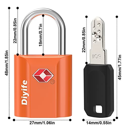Diyife Heavy Duty Zinc Alloy Travel Locks - 2 Pack Small Suitcase Locks with 4 Keys (Orange) — view 4