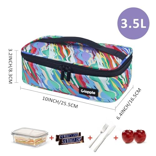Gloppie Insulated Lunch Bag Soft Cooler Bag Durable Thermal Lunch Box for Work/School/Picnic/Outdoor, Small Food Containers Portable 3.5L Lunchbox for Women Men Kids Girls Ladies, Multicolour — view 6