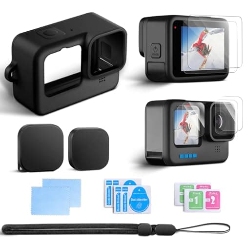 Accessories Kit for GoPro Hero 12/11/10/9, Silicone Sleeve Rubber Protective Case, Glass Screen Protectors, Battery Side Cover, Lens Caps, Lanyards, Full Protective Set for Go Pro Hero 12/11/10/9 — view 5