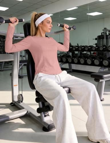 Gyabnw Women's Thermal Long Sleeve Top Crew Neck Slim Fit Sports Top Pink — view 2
