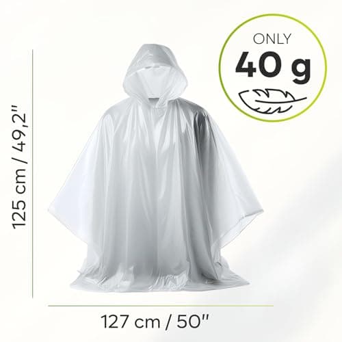 ZENO Rain Poncho Waterproof Adult - Festival Poncho - Waterproof, Disposable, Clear with Hood - Emergency Rain coat for Hiking, Cycling, Camping, Concert - Pack of 4 - Red Rush Edition — view 6