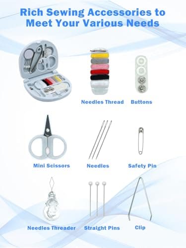 Mini Travel Sewing Kit,Small Size Emergency Sewing Kit with Buttons,Threads,Scissors,Needles Portable DIY Supplies Sewing Repair Kits with Plastic Box for Beginner(Blue) — view 3