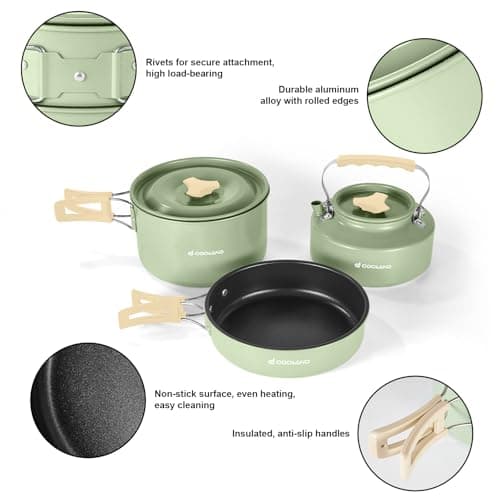 Odoland Camping Cookware Set Non-Stick Pot and Pan Set with Kettle, Stainless Steel Utensils Mess Kit, Cups Plates Knives Spoons Forks for Outdoor Cooking — view 6