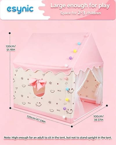eSynic Pink Kid Indoor Playhouse Tent Large Girl Wendy House 120x100x130cm — view 3
