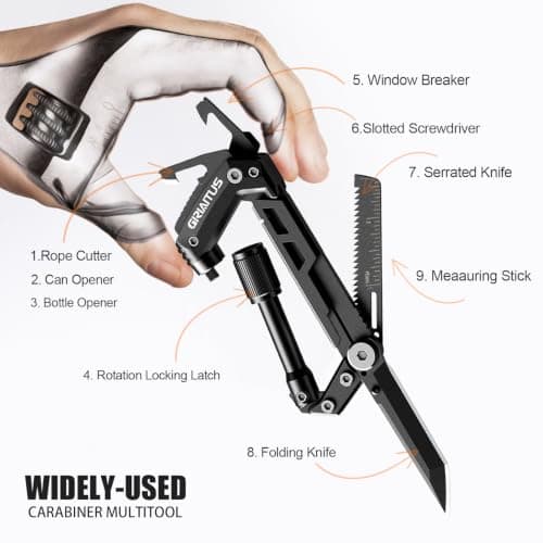 Locking Carabiner Clip 8 and 1 Multi Tool Heavy Duty Keychain Cool Pocket Gadgets Gifts for Men Cool Pocket Gadgets Outdoor Hiking Camping Essentials — view 6