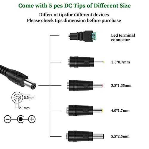 Gonine 9V 1.5A Power Supply Adapter Centre Positive with 5 Tips — view 5