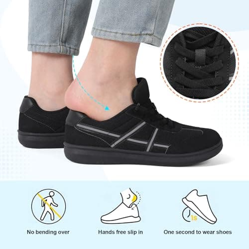 JOINFREE Women's Barefoot Walking Shoes Wide Fit Slip On Trainers All Black — view 5
