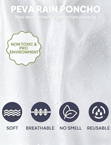 JXJIUA 2 Pack Rain Ponchos for Adults Men/Women Raincoats Reusable Lightweight Survival Emergency Heavy Duty Rain Coat with Drawstring Hood White — view 6