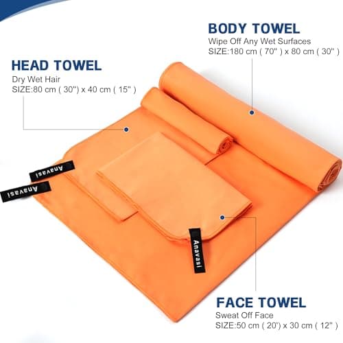 Anavasi 3 PCS Microfibre Towels for Adults,(180*80 + 80*40 + 50*30) cm — view 2