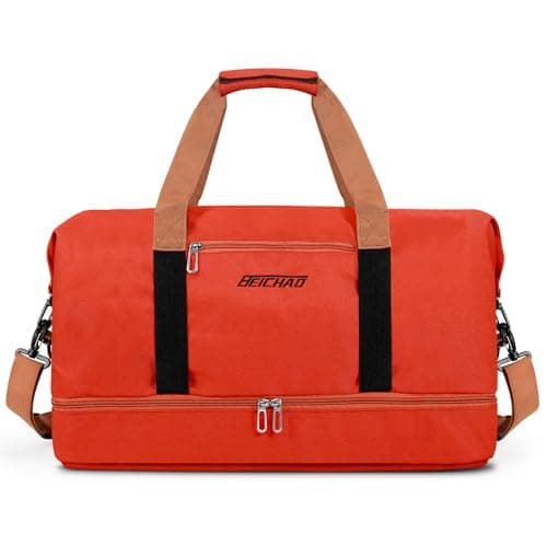 Vllcsla 32.2 L Sport Holdall Duffle Bag, 46x25x28 Mens Sports Gym Bag with Shoes Compartment, Wet Pocket, Overnight Bags Weekend Holdalls, Water Repellent, for Fitness, Training, Workout, Orange