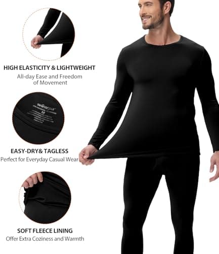 wirarpa Men's Thermal Underwear Set Long Johns Top & Bottom Black XXL — view 2