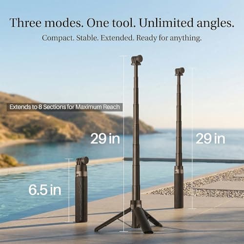 Jkoailiwi 29''/74cm Selfie Stick Tripod for DJI Osmo Pocket 3 4, Anti-Drop Action Camera Tripod with Neck Tether, Wrist Strap Compatible with GoPro, Insta360, for Outdoor Vlogging, Hiking, Skiing — view 6