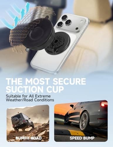 Tiurshfrs 2026 New Model Car Phone Holder & Magnetic Car Mount, Dashboard 2-in-1 with Air Freshener, Ultra-Strong Suction & 35N Magnet for iPhone 15-17/Android, No Residue Design (Black) — view 5