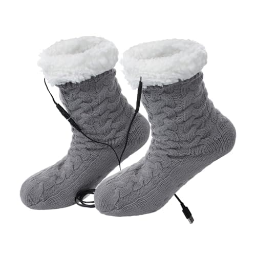 USB Heated Floor Socks Slippers Indoor Non-Slip Winter Foot Warmer Heating Footwear Fleece Knit Socks for Women Men — view 3