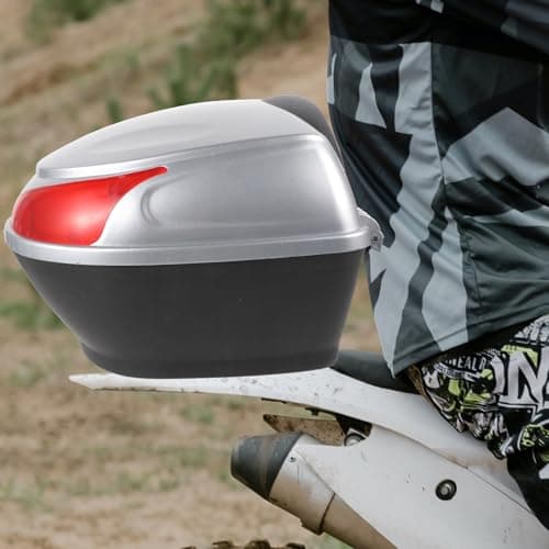 BIUDECO Large Capacity Motorcycle Storage Box with Lock, Multi-Purpose Plastic Motorbike Rear Box for Travel, Rain and Dust Prevention Silver Luggage Carrier Case — view 5