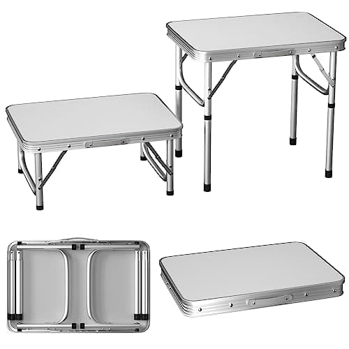 Qimu 60CM Low Camping Table Portable Folding Table Small Foldable Picnic Table with Carry Handle 2ft Adjustable Height Aluminum Lightweight Garden Table for Outdoor Indoor Camping Cooking BBQ Table