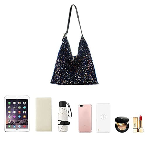 LA HUATE Women Glitter Sequins Shoulder Tote Large Capacity Shopping Bag Zipper Travel Pouch Bag — view 5