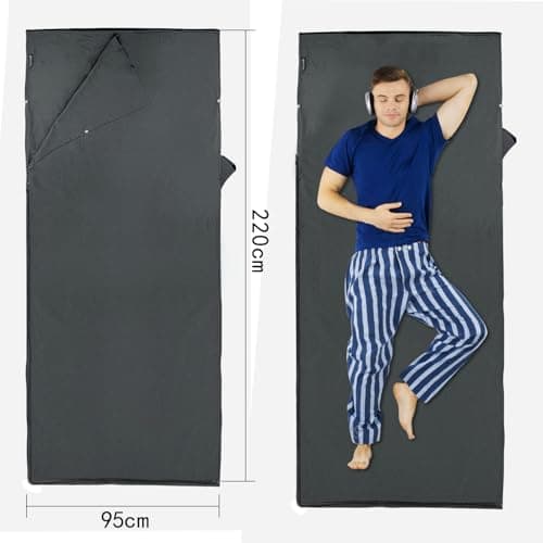 MYCARBON Travel Sleeping Bag Liner 100% Cotton, 220 x 95cm, Zipper type — view 6