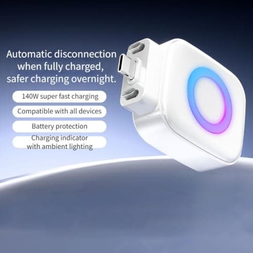 Evenoonest 140W Smart Charging Adapter with Auto Eject Technology, Dynamic Light Ring and Scratch-Resistant Pads, Travel Splitter for Devices(Black-2PCS) — view 5