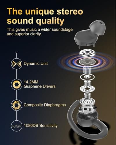 Sports Wireless Earbuds with EarHooks HiFi Stereo Sound with ENC Mic, Grey — view 3