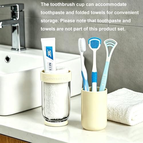 Northvast Portable Oral Care Kit: Nano Toothbrush, Silicone Tongue Scraper & Tongue Cleaner, Wet-Dry Separation 3-Cup Travel Wash Cup Set for Business Trips & Camping (Milky Grey) — view 5