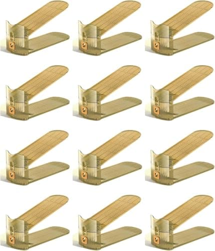 Hygrad 12pcs Shoe Organiser Slots Adjustable 3-Level Shoe Storage Stackable Slots Non Slip Acrylic Shoe Cabinet Organiser For Shoes (Gold)
