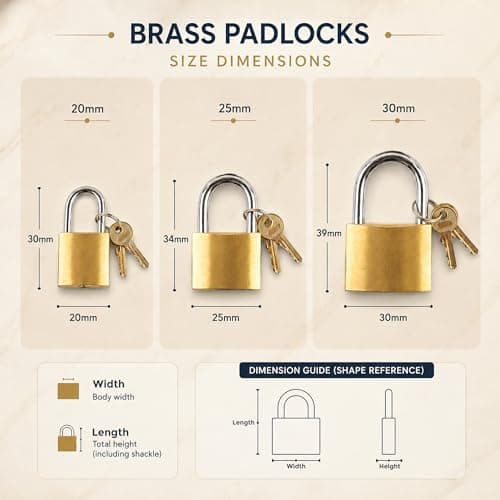 Pack of 6 Mini Brass Padlocks with Keys Small Keyed Locks Set Including 3 Sizes 25mm, 30mm & 40mm Each 2X | Durable Brass Locks for Luggage Diaries Cabinets — view 2