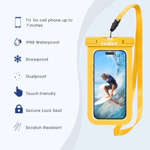 ivoler [2 Pack Waterproof Phone Case & Pouch Set, IPX8 Dry Bag with Waist Strap for Beach, Swimming, Kayaking, Fits iPhone 17 16 15 Pro Max, Samsung S26 S25 Ultra, Up to 7.0" - Beige — view 3