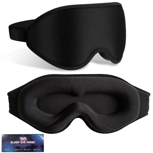 100% Blackout Sleep Mask for Women & Men, Zero Pressure 3D Contoured Eye Mask for Sleeping with Adjustable Strap for Side Sleepers,Ultra Soft Lycra Blindfold for Travel & Sleep&Nap,Black