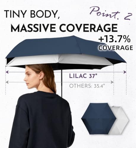 LILAC Mini Compact Folding Umbrella, Travel Pocket Rain Sun UPF 100+ UV — view 6