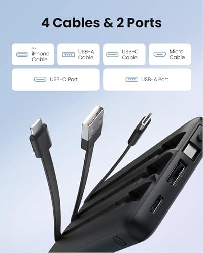 Coowisty Power Bank, Slim 10000mAh Portable Charger with 4 Built in Cables — view 2