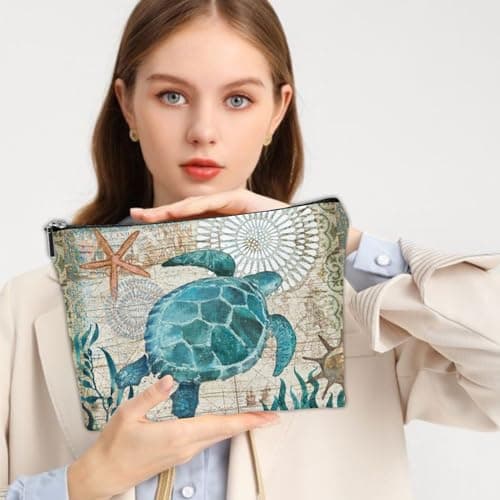 Sea Ocean Turtle Makeup Bag, Zipper Pouch Large Capacity Portable Toiletries, Cosmetic Bag Pouch for Women Girl, Summer Beach Travel Make Up Bag Accessories Organizer Gifts — view 2