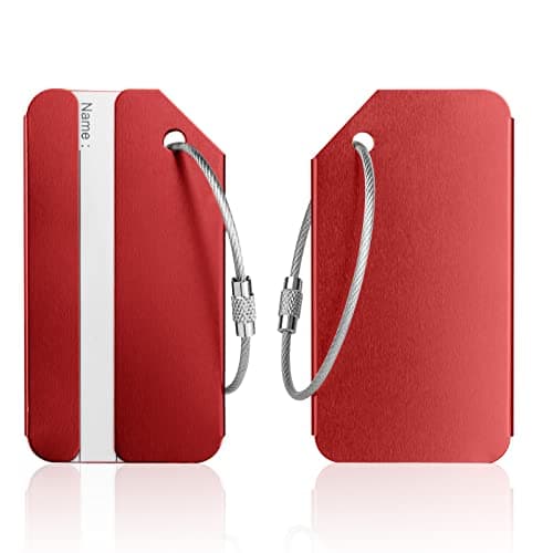 Luggage Tags, 2Pcs Aluminum Alloy Baggage Labels, Suitcase ID Tag Set, Handbag Tag Labels Travel Accessories for Checked Luggage, Hand Luggage and Handbags - Red