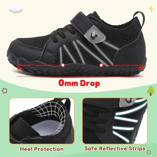 JOINFREE Kids School Shoes Wide Toe Box Barefoot Shoes Black — view 6
