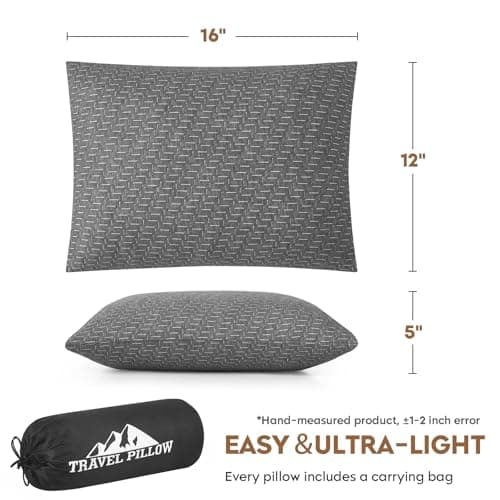 PEUJEW Travel Pillow Camping Pillow, Compressible Memory Foam Small Pillow with Waterproof Bag, Breathable Cover, Ideal for Camping, Backpacking, Car and Airplane (S, Grey) — view 3