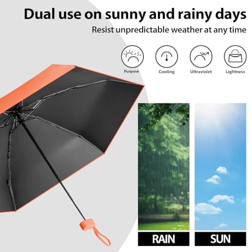 Detontek Pocket Umbrella Foldable Compact, Mini Folding Travel Umbrella, Umbrellas, 6 Ribs Mini Travel Sturdy Pocket Umbrella Portable Uv Umbrella With Storage Box (Orange) — view 3