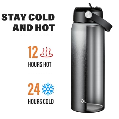OLDLEY 750ml Insulated Water Bottle with Straw, Stainless Steel Water Bottles with Handle, Leakproof BPA Free Vacuum Metal Flask Keep Hot and Cold for Sports, Travel, Hiking (Grey-Black) — view 4