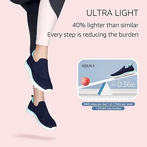 HKR Womens Trainers Slip on Ladies Shoes Walking Tennis Comfortable Nursing Sneakers Work Memory Foam Mesh Arch Support Navy Teal UK 5.5 — view 5