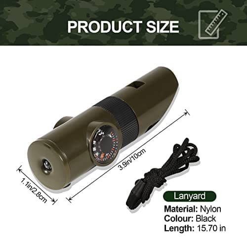 Vspek 7 in 1 Survival Whistle, Camping Survival Tool, Emergency Whistle Compass/Thermometer/LED Torch/Magnifier/Mirror with Lanyard Safety Kit, Outdoor Multifunctional Tool for Camping, Hiking — view 2