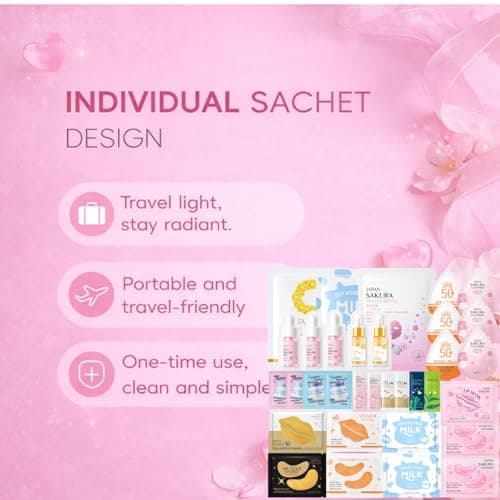 33PCS Pamper Gifts for Women,Teenage Girls Gifts,Face Masks Skincare Set,Luxury Care Kit Girls Gifts for Travel Skincare Set with Face Mask & Serum & Cream,Cleaner,Lip Mask,Eye Patch,Sunscreen (33PCS) — view 5