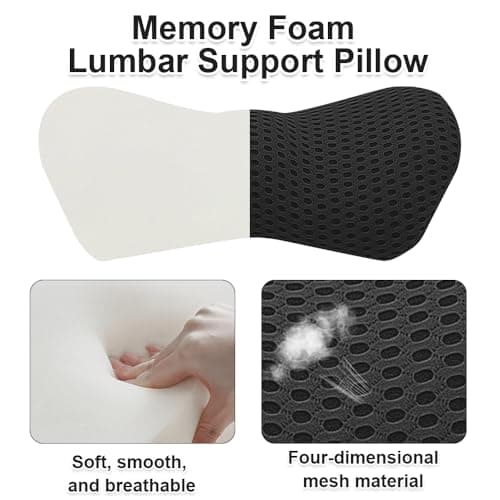 Jonuin Lumbar Support Pillow for Lower Back Pain Relief, Breathable 3D Mesh Back Support Cushion, Lumbar Support Cushion, Ergonomic Waist Support Pad for Office Chair, Driving, Travel (Black) — view 4